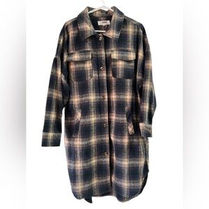 CI SONO navy blue plaid long sleeve long jacket